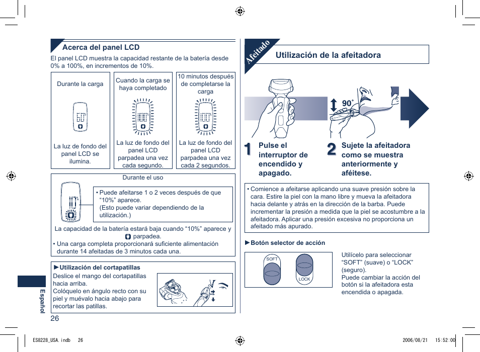 Afeitado, Utilización de la afeitadora | Panasonic ES8228 User Manual | Page 26 / 32