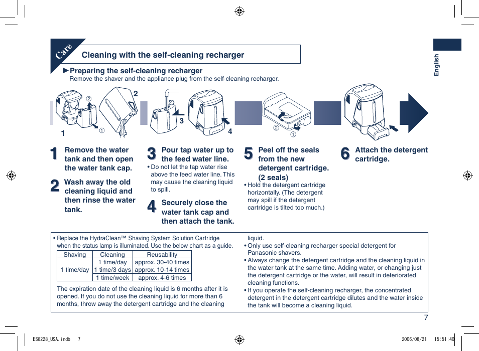 Car e | Panasonic ES8228 User Manual | Page 7 / 32