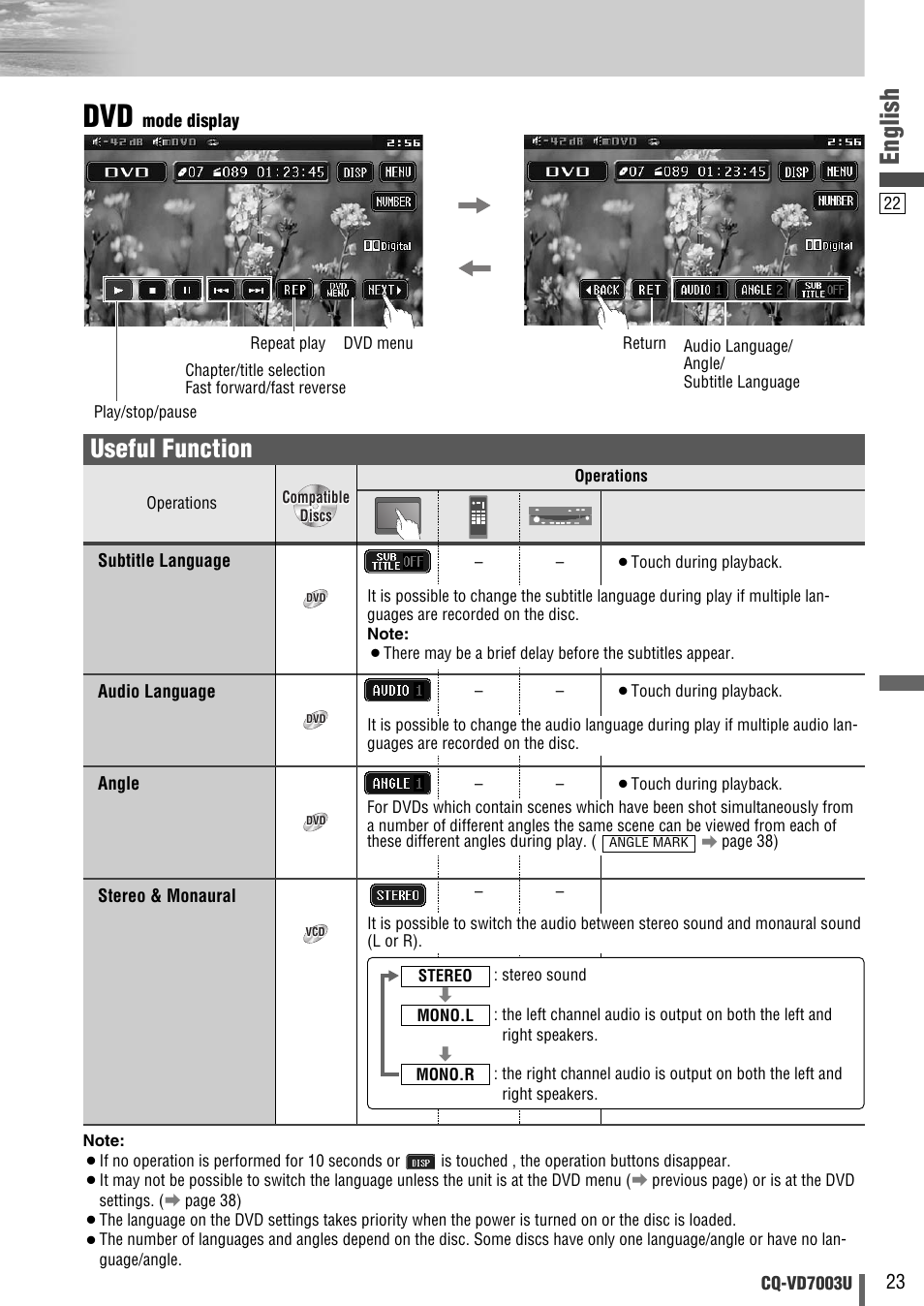 English, Useful function | Panasonic CQ-VD7003U User Manual | Page 23 / 150