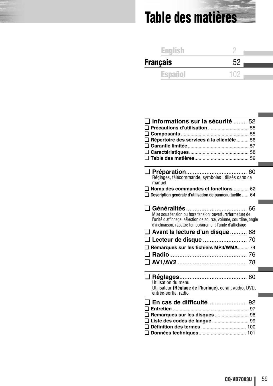 Panasonic CQ-VD7003U User Manual | Page 59 / 150