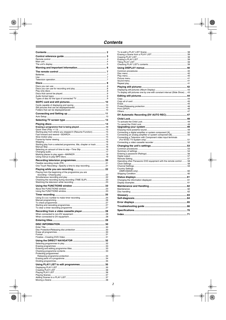 Panasonic DMR-E60 User Manual | Page 2 / 74