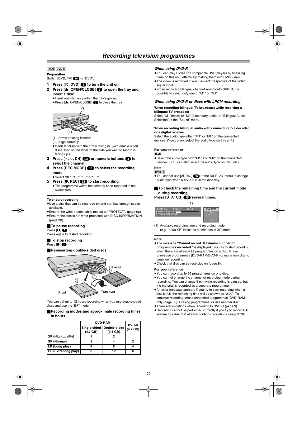 Recording television programmes | Panasonic DMR-E60 User Manual | Page 20 / 74