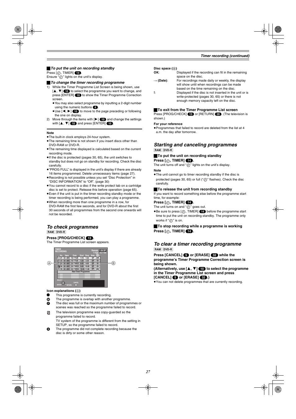 Starting and canceling programmes | Panasonic DMR-E60 User Manual | Page 27 / 74