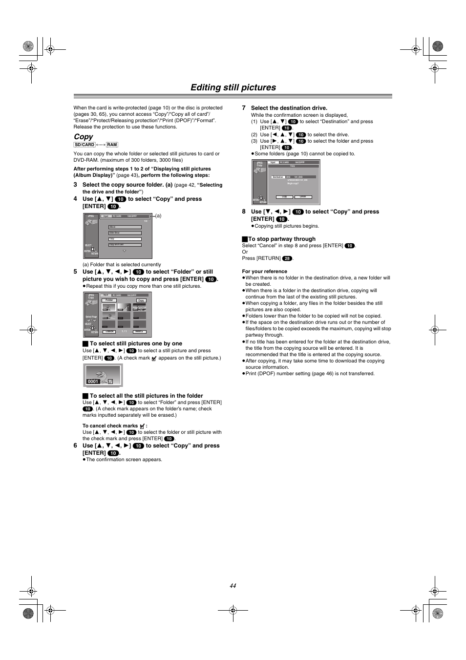 Editing still pictures, Copy | Panasonic DMR-E60 User Manual | Page 44 / 74