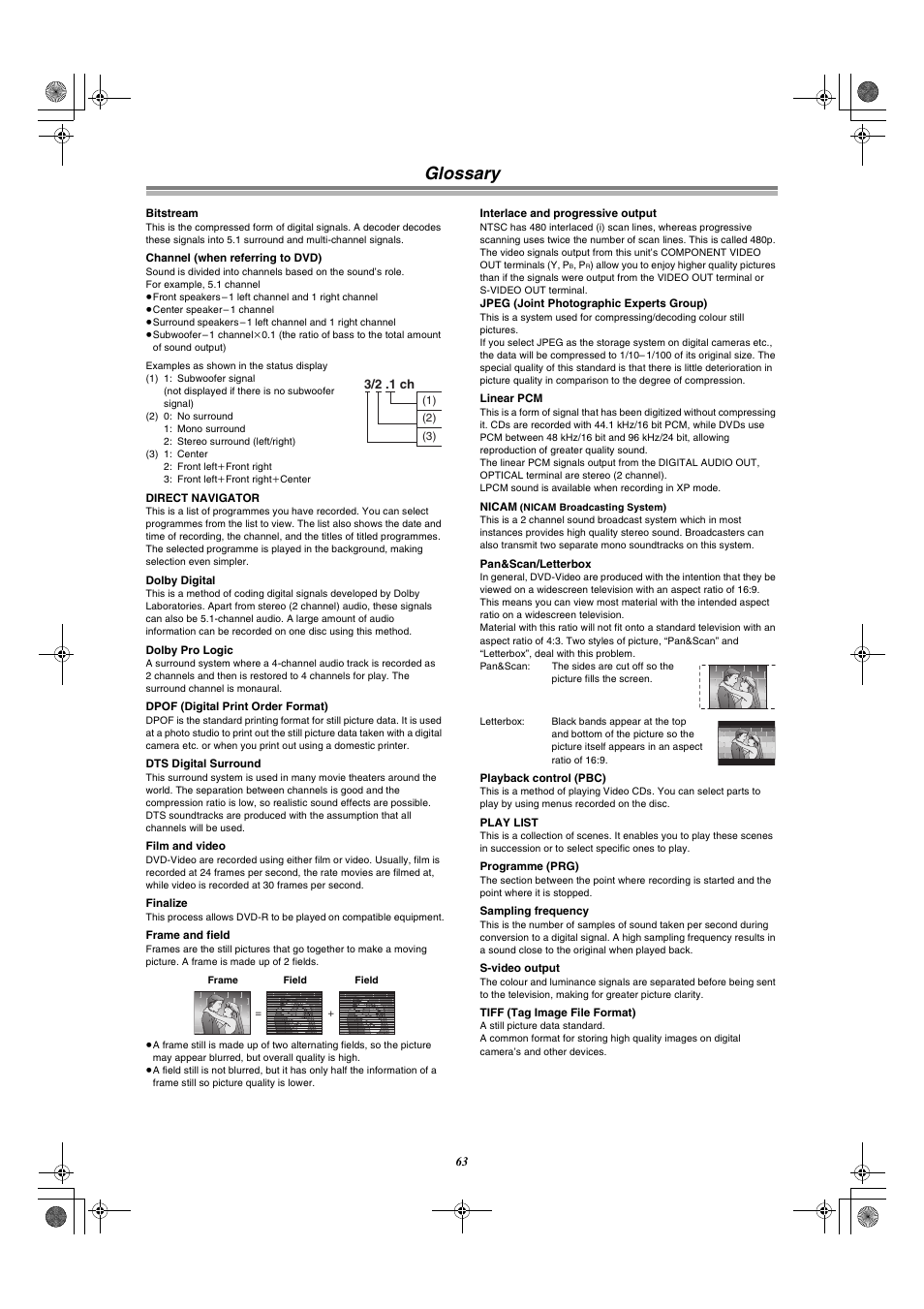 Glossary | Panasonic DMR-E60 User Manual | Page 63 / 74