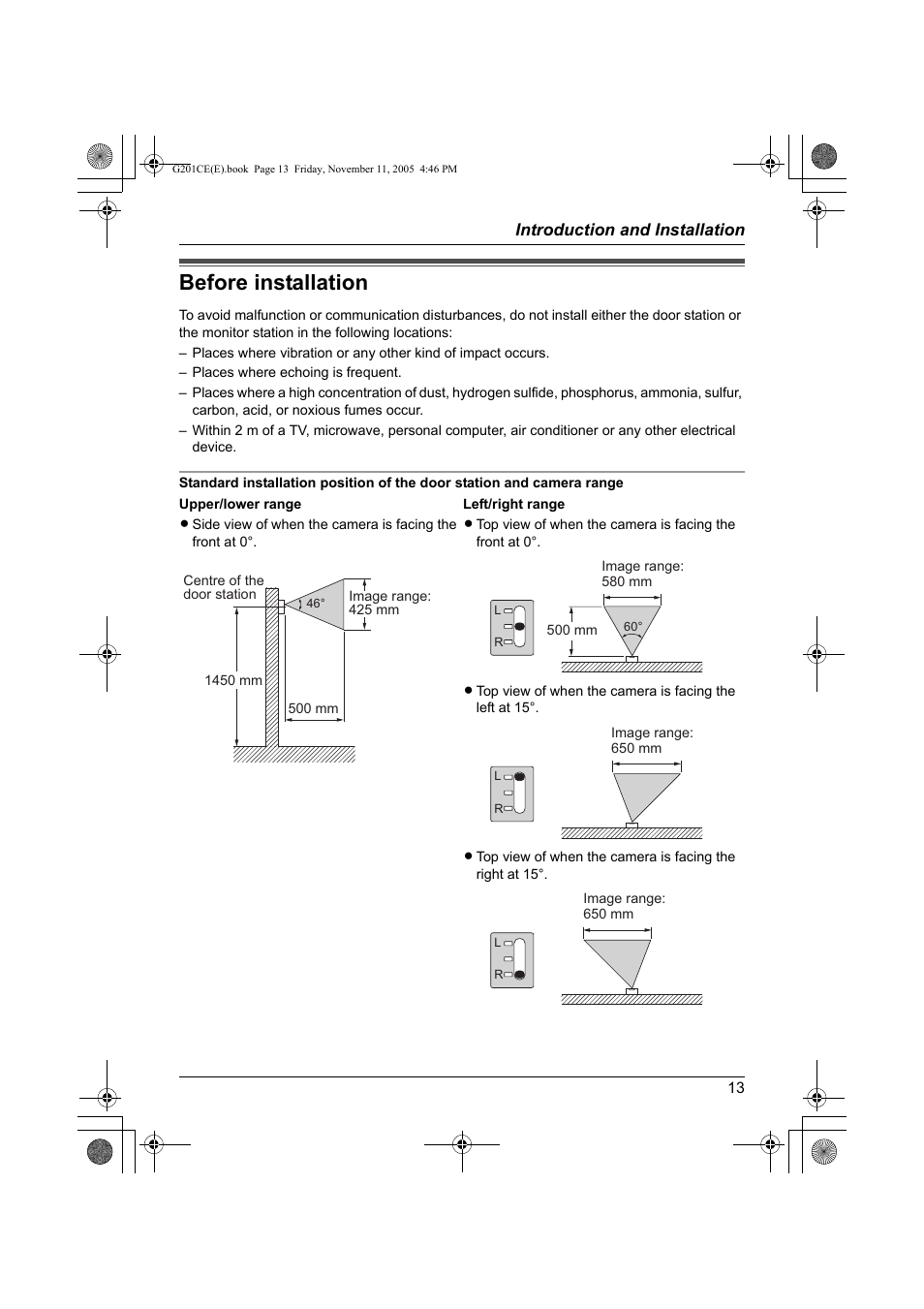 Before installation | Panasonic VL-G201 User Manual | Page 13 / 40