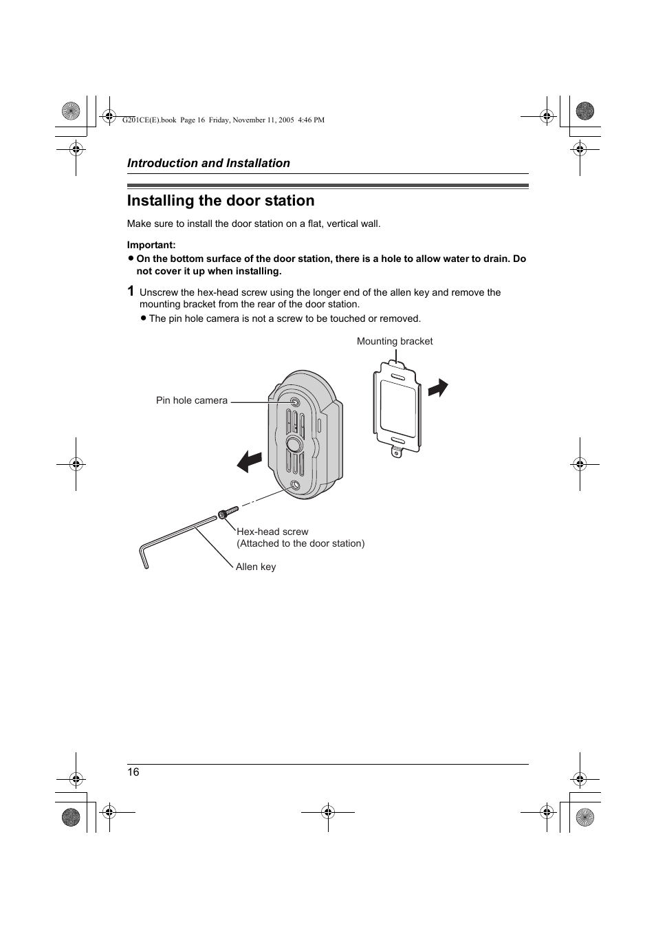 Installing the door station | Panasonic VL-G201 User Manual | Page 16 / 40