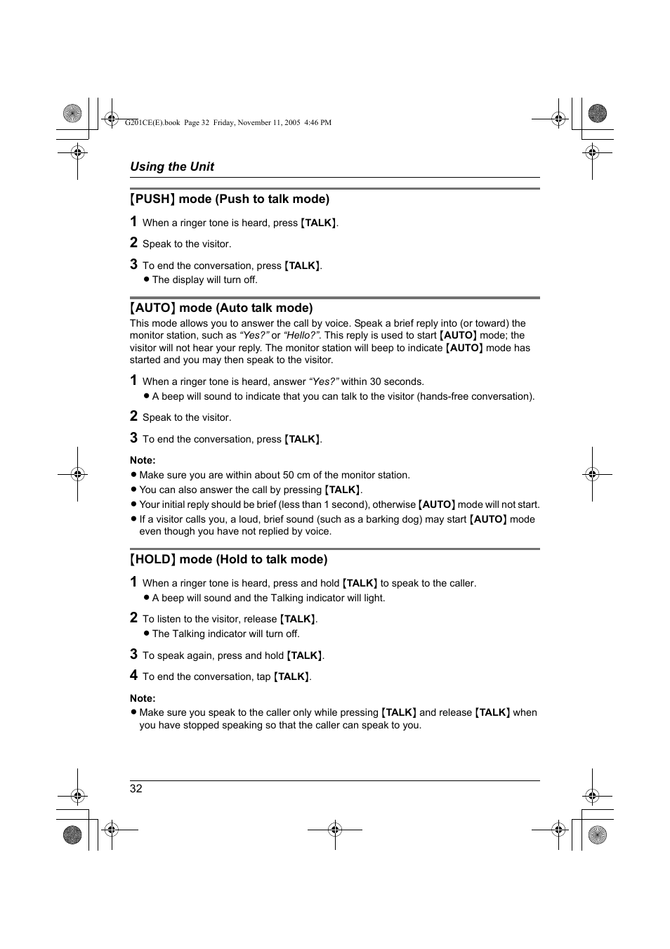 Panasonic VL-G201 User Manual | Page 32 / 40