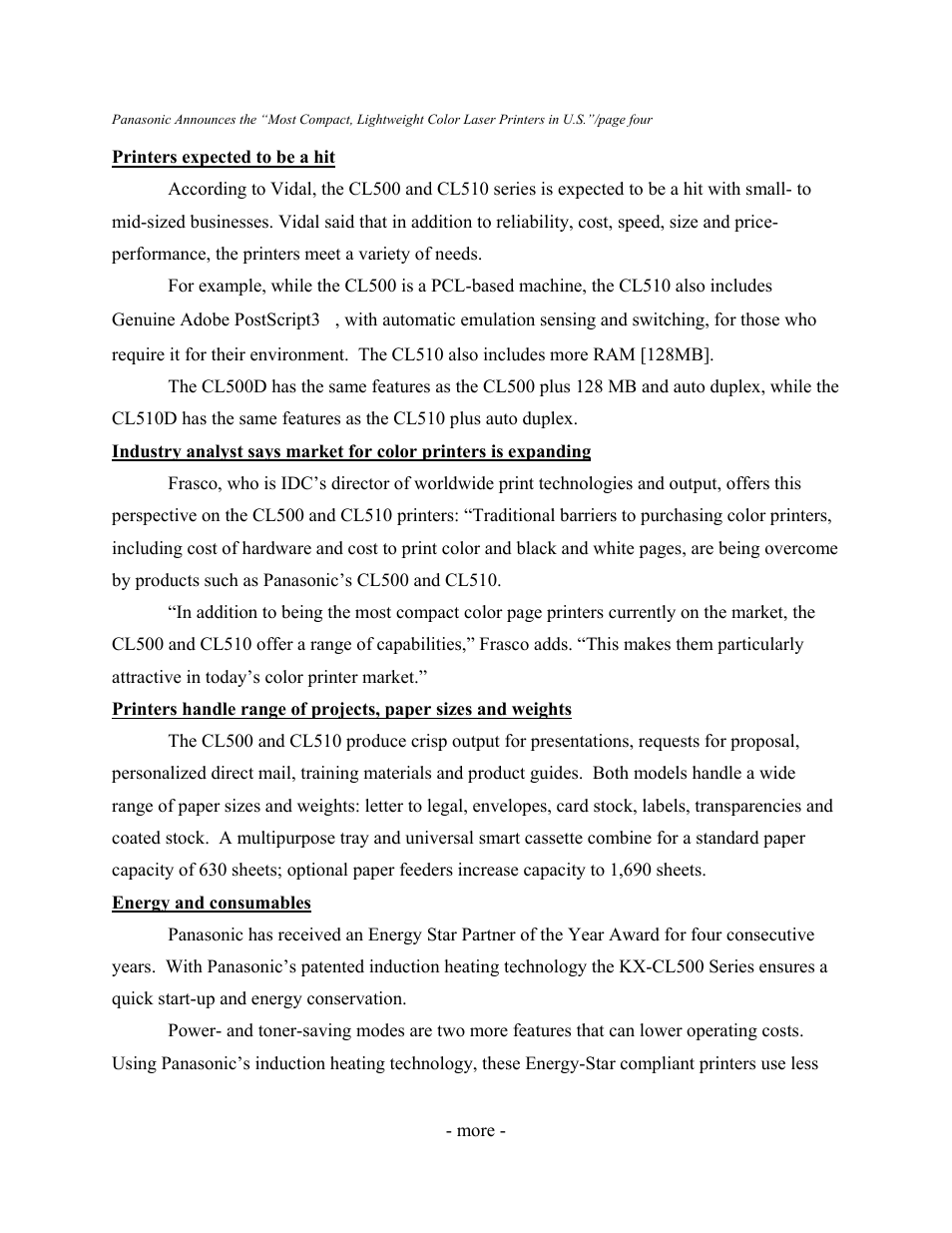 Panasonic announces the “most compact, lightweigh, Printers expected to be a hit | Panasonic WORKIO CL510 User Manual | Page 4 / 5