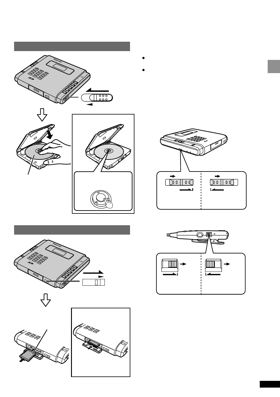 Inserting cds and sd cards, Hold, Getting started | Sd cards, Ab c, Jk l, Pq rs, Tu v, Wxy z de f : 9, Rec pause vol ume disp lay cha ra | Panasonic SV-SR100 User Manual | Page 9 / 24