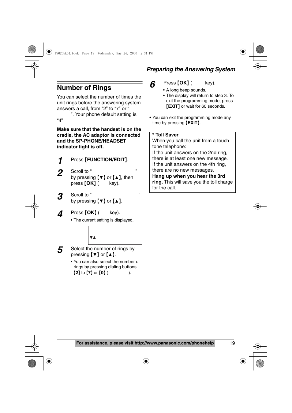 Number of rings | Panasonic KX-TS620 User Manual | Page 19 / 64