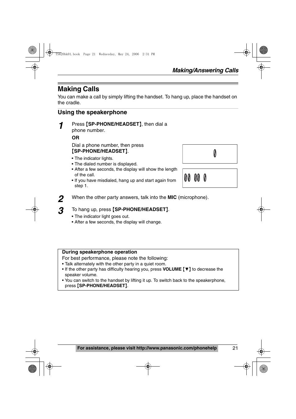 Making/answering calls, Making calls, Making | Calls | Panasonic KX-TS620 User Manual | Page 21 / 64