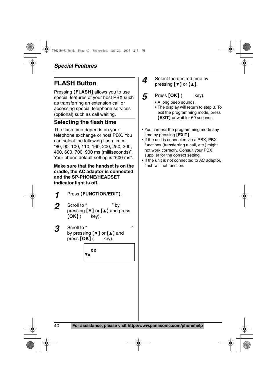 Flash button | Panasonic KX-TS620 User Manual | Page 40 / 64