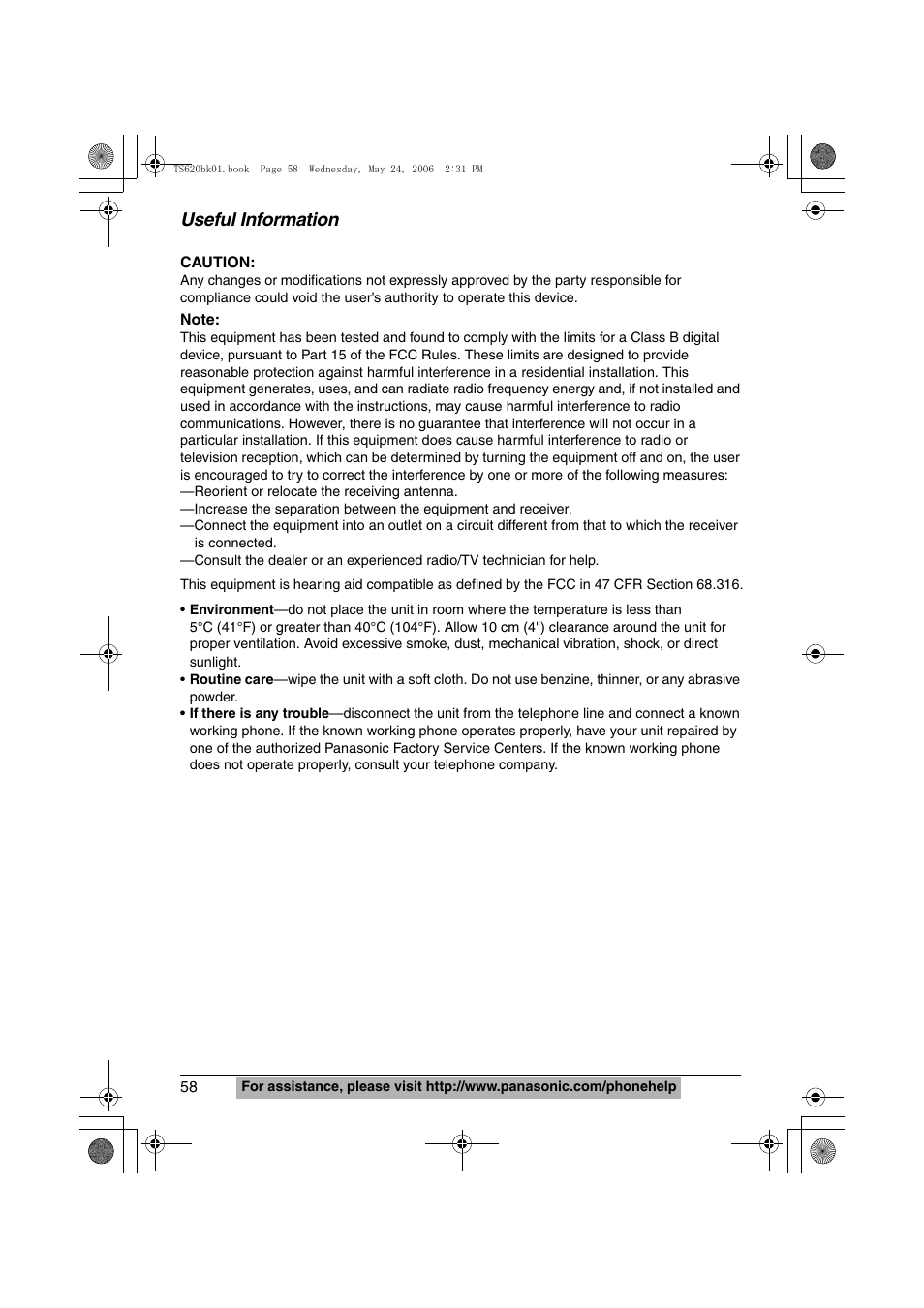 Useful information | Panasonic KX-TS620 User Manual | Page 58 / 64