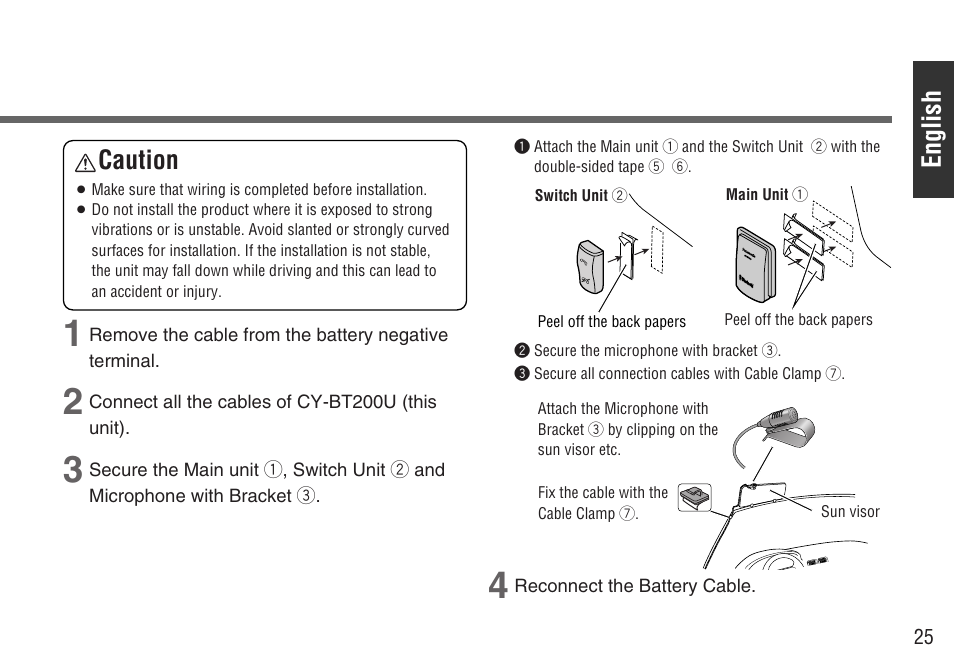 English, Caution | Panasonic CY-BT200U User Manual | Page 25 / 36