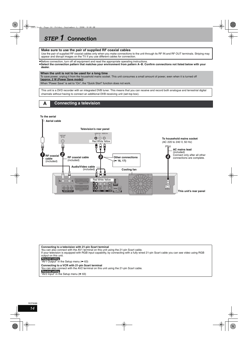 Step, Connection, Connecting a television | Panasonic DMR-EX85 User Manual | Page 14 / 80