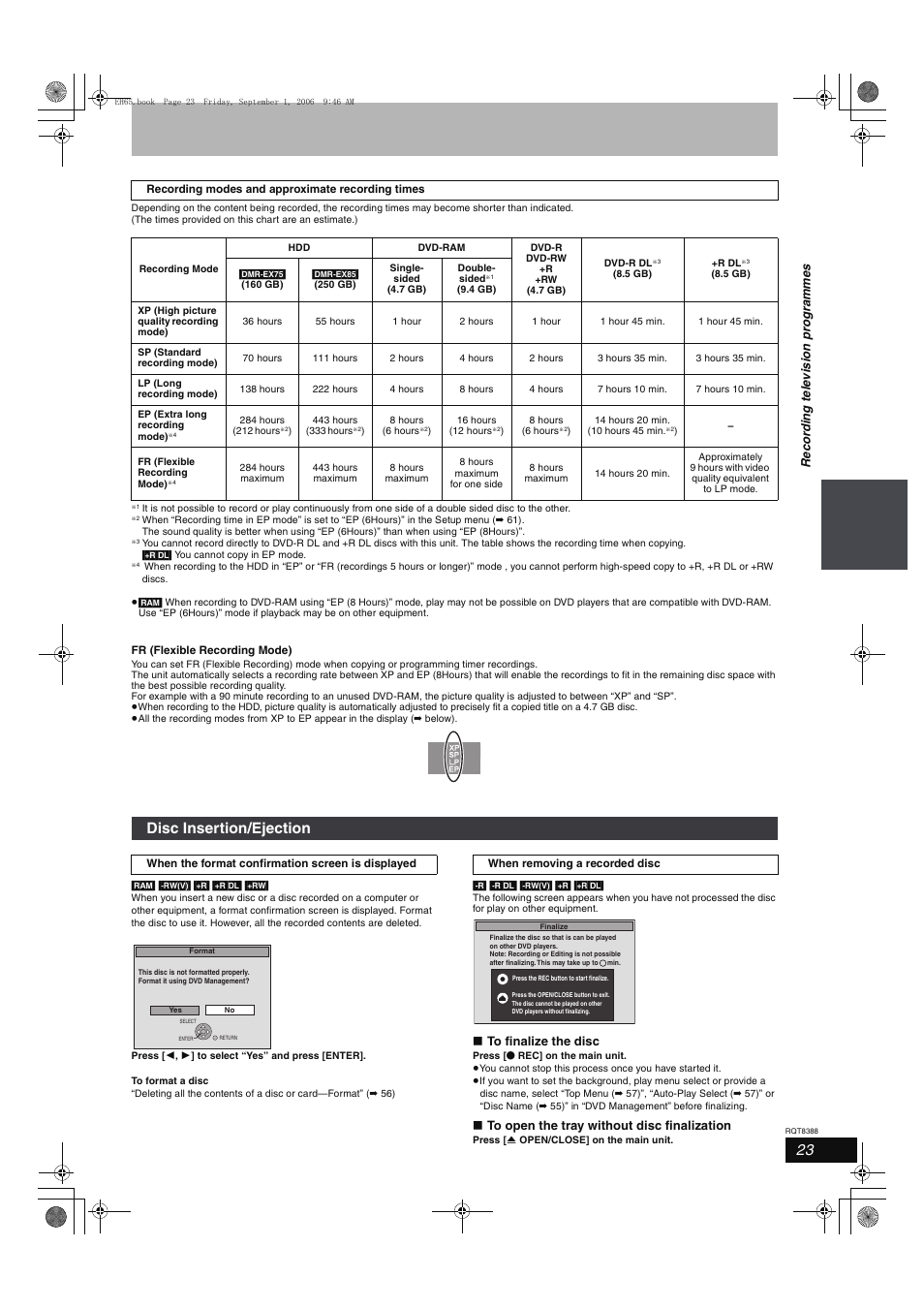 Disc insertion/ejection | Panasonic DMR-EX85 User Manual | Page 23 / 80