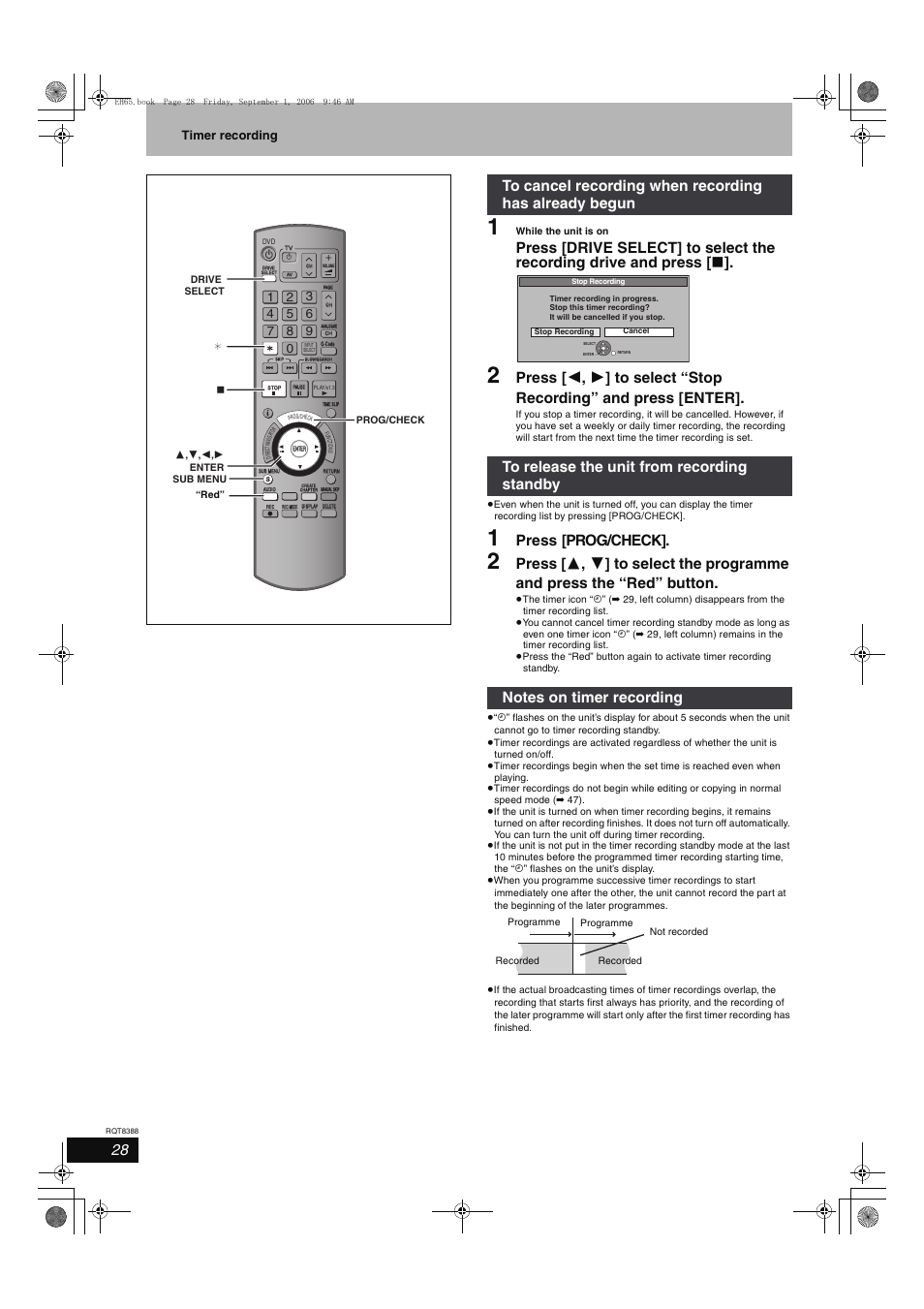 Press [prog/check, Timer recording | Panasonic DMR-EX85 User Manual | Page 28 / 80