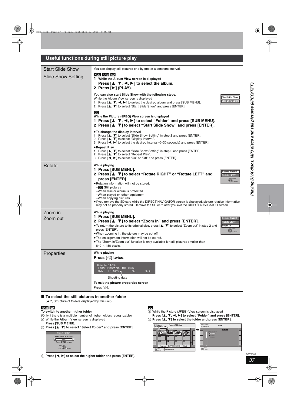 Rotate, Zoom in zoom out, Properties | Press [ ] twice | Panasonic DMR-EX85 User Manual | Page 37 / 80