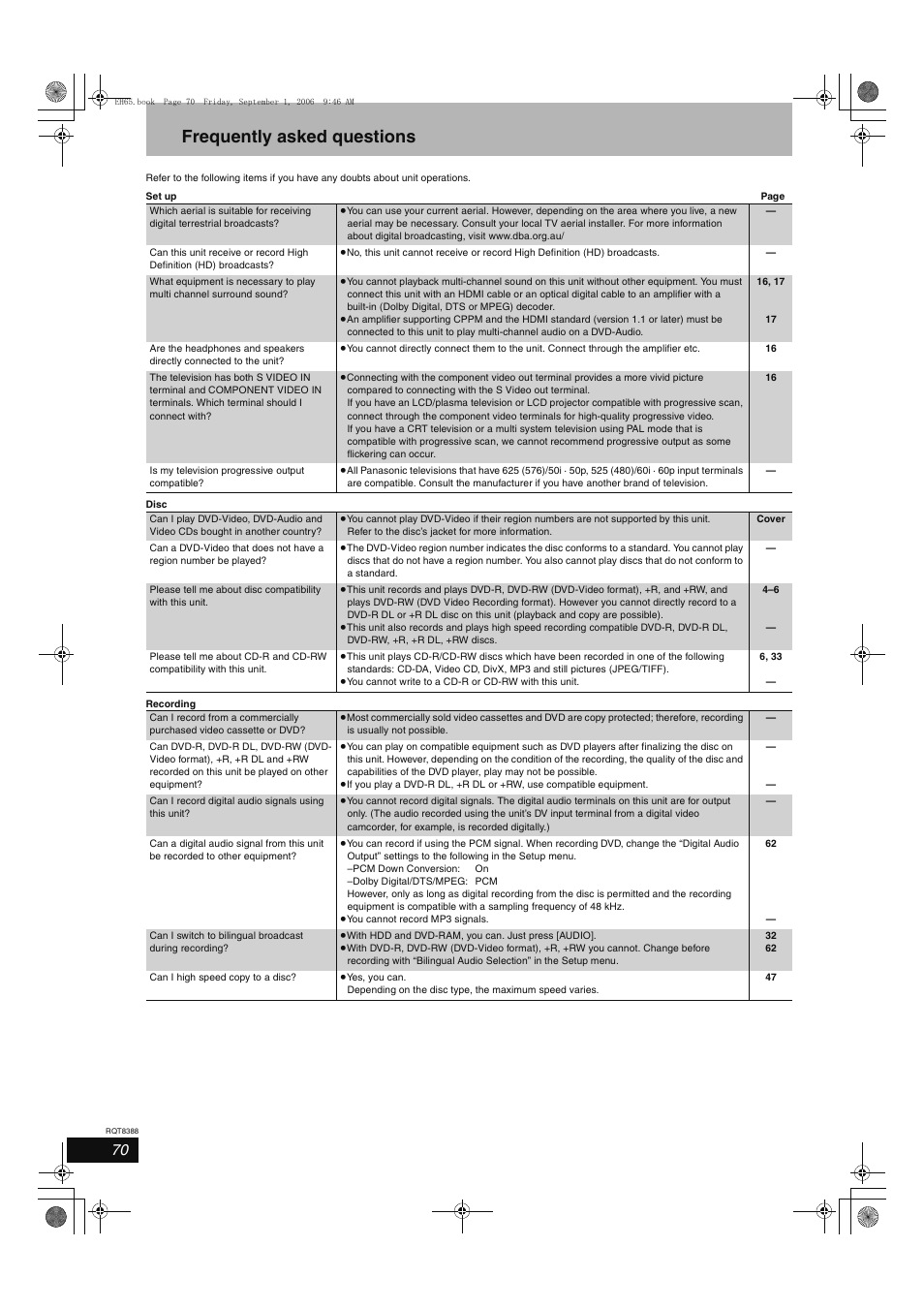 Frequently asked questions | Panasonic DMR-EX85 User Manual | Page 70 / 80