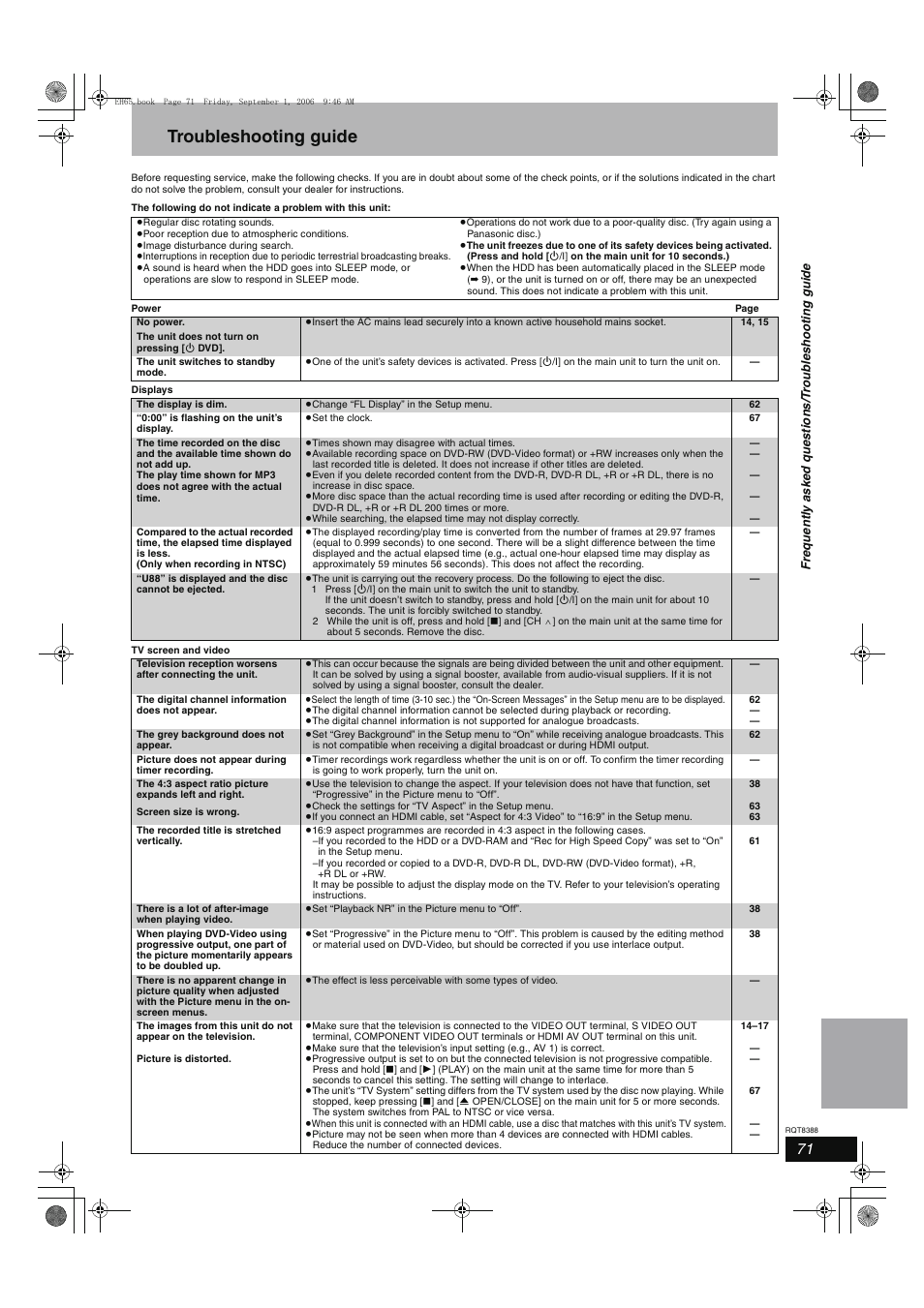 Troubleshooting guide | Panasonic DMR-EX85 User Manual | Page 71 / 80