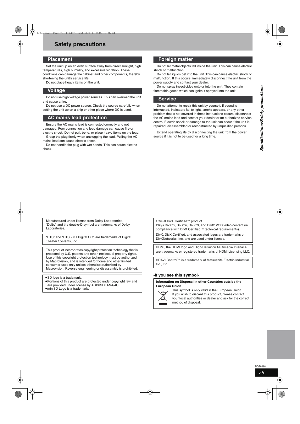 Safety precautions | Panasonic DMR-EX85 User Manual | Page 79 / 80