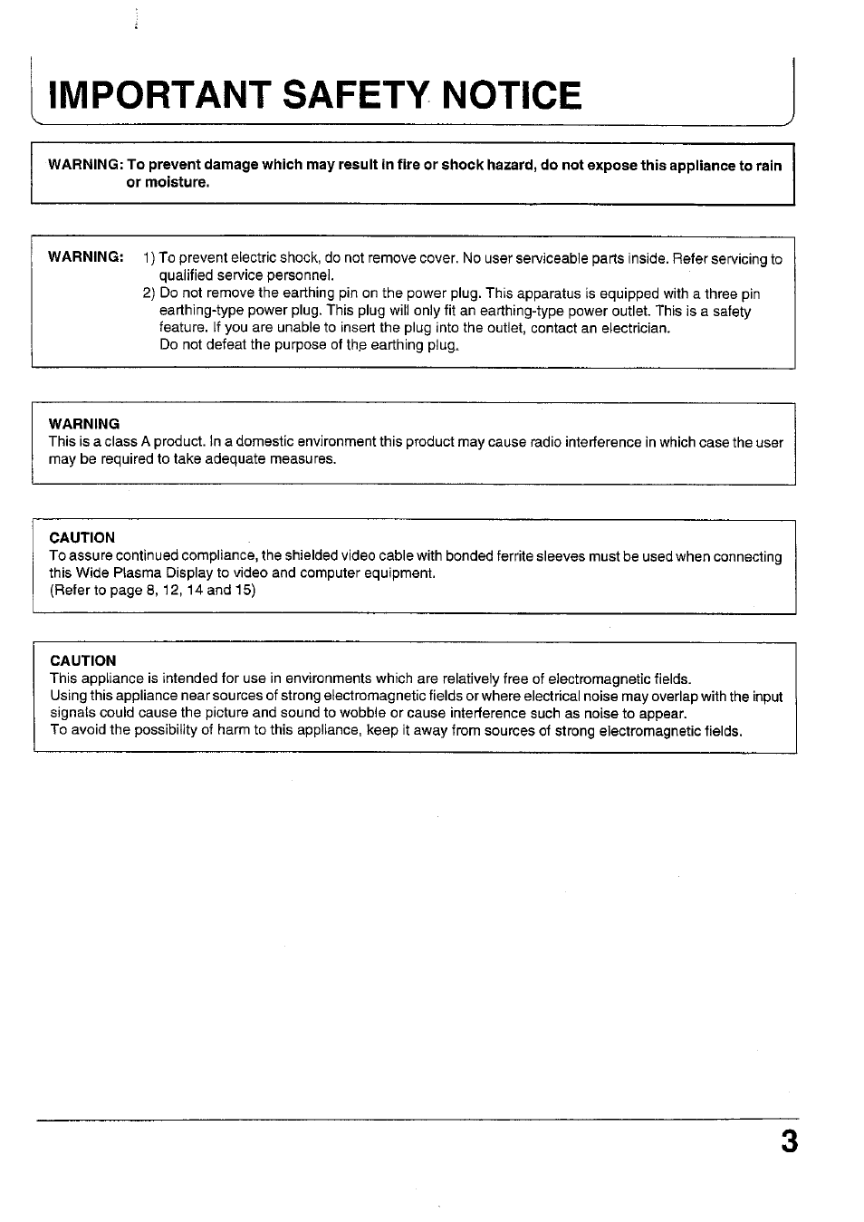 Warning, Caution, Important safety notice | Panasonic TC 42P1F User Manual | Page 3 / 32