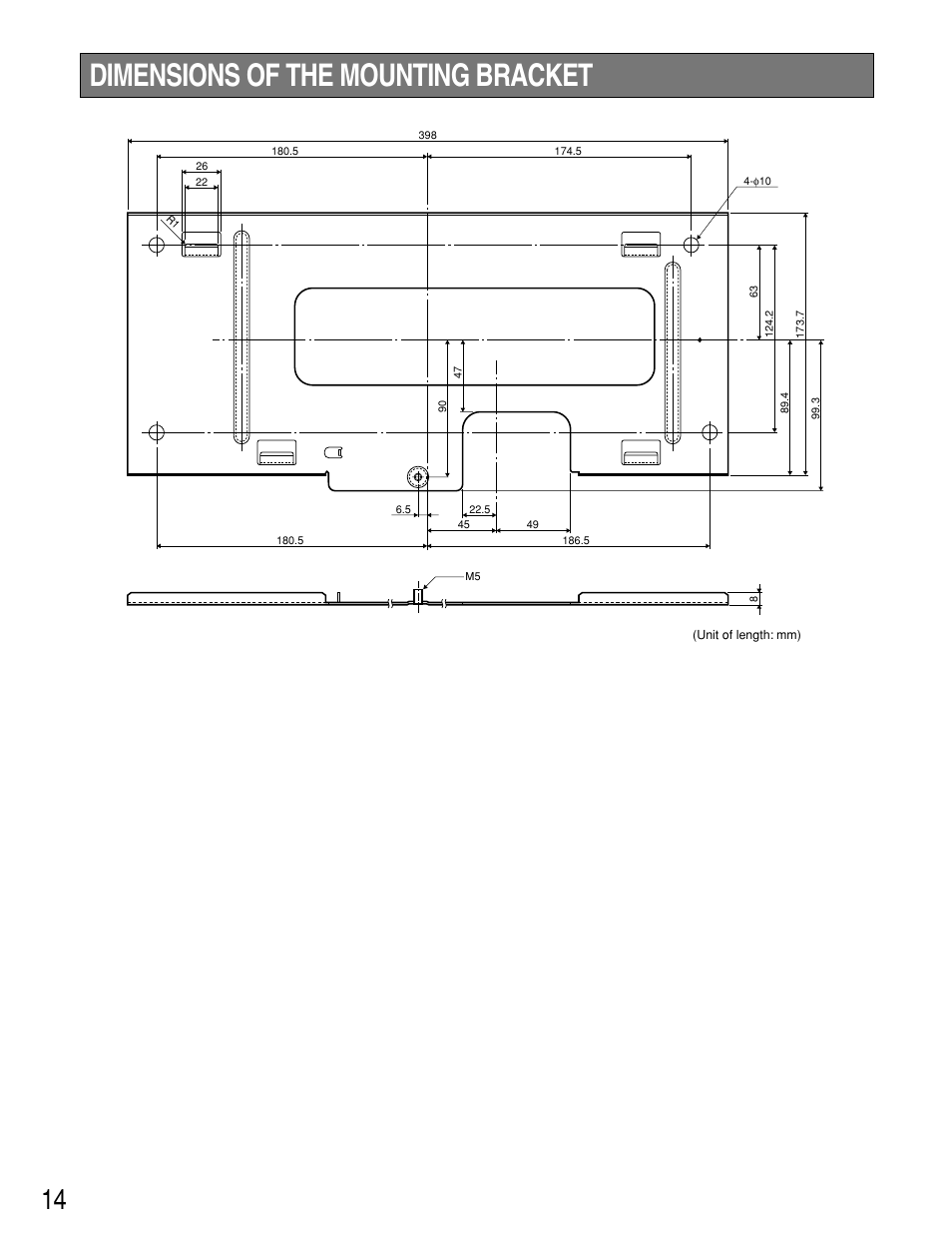 Dimensions of the mounting b, Dimensions of the mounting bracket | Panasonic BM-ET500 User Manual | Page 14 / 24
