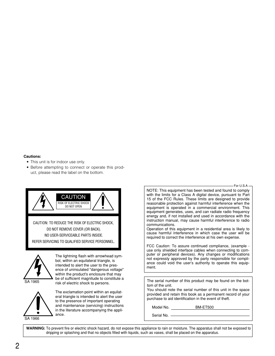 Caution | Panasonic BM-ET500 User Manual | Page 2 / 24