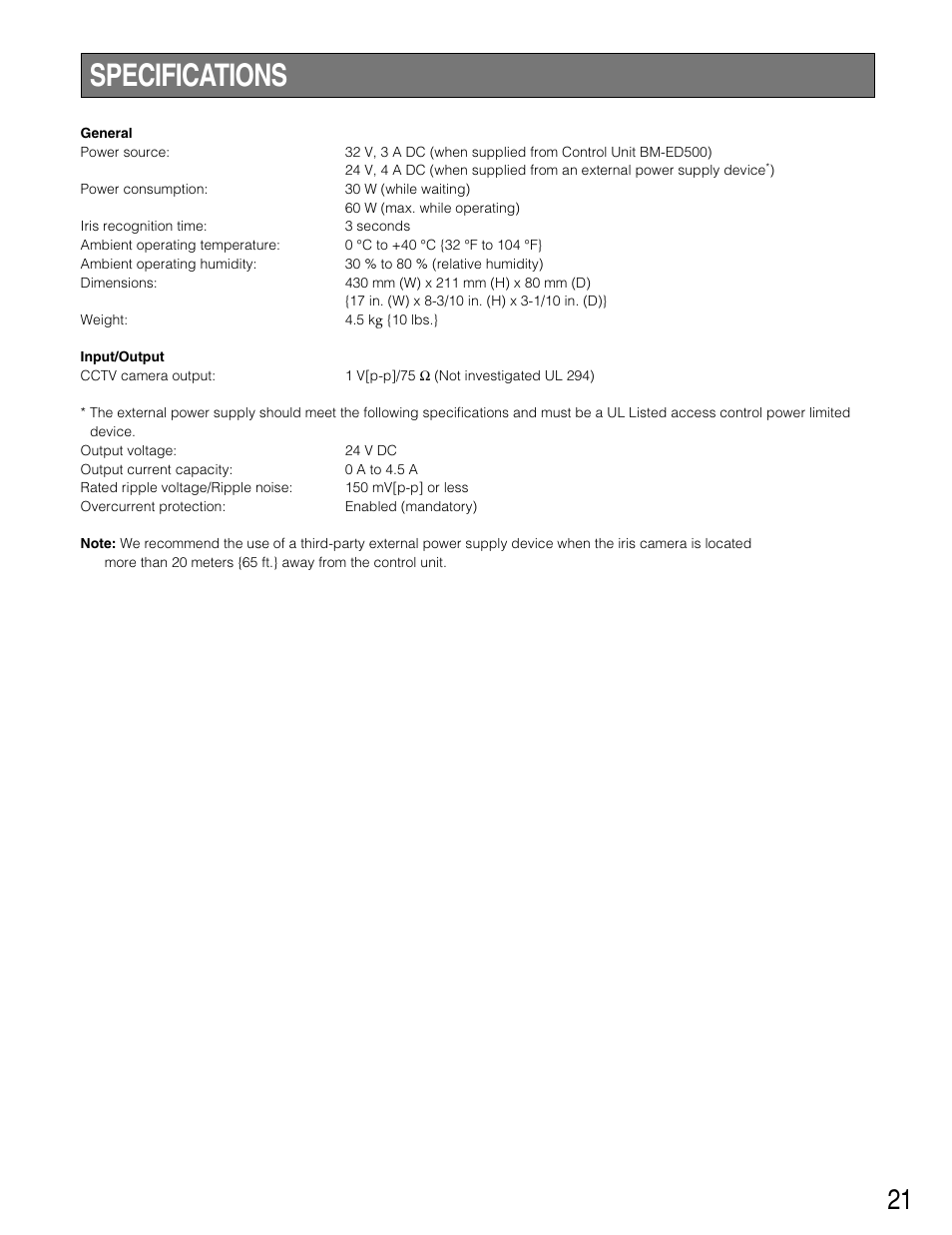 Specifications | Panasonic BM-ET500 User Manual | Page 21 / 24