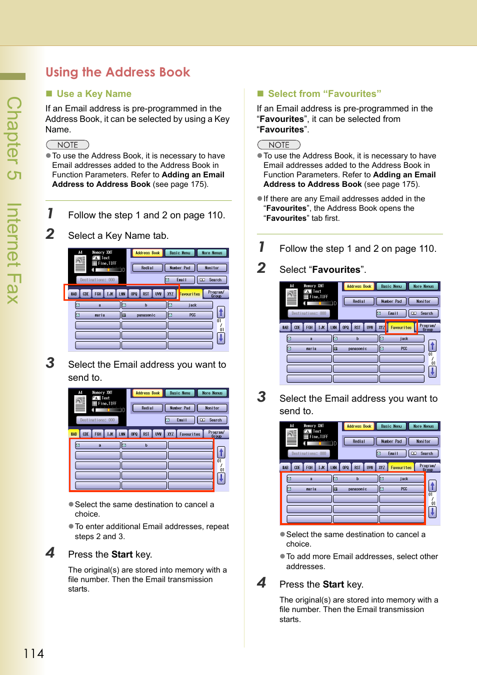 Using the address book, Chapter 5 internet fax | Panasonic Laser Fax UF-6000 User Manual | Page 114 / 224