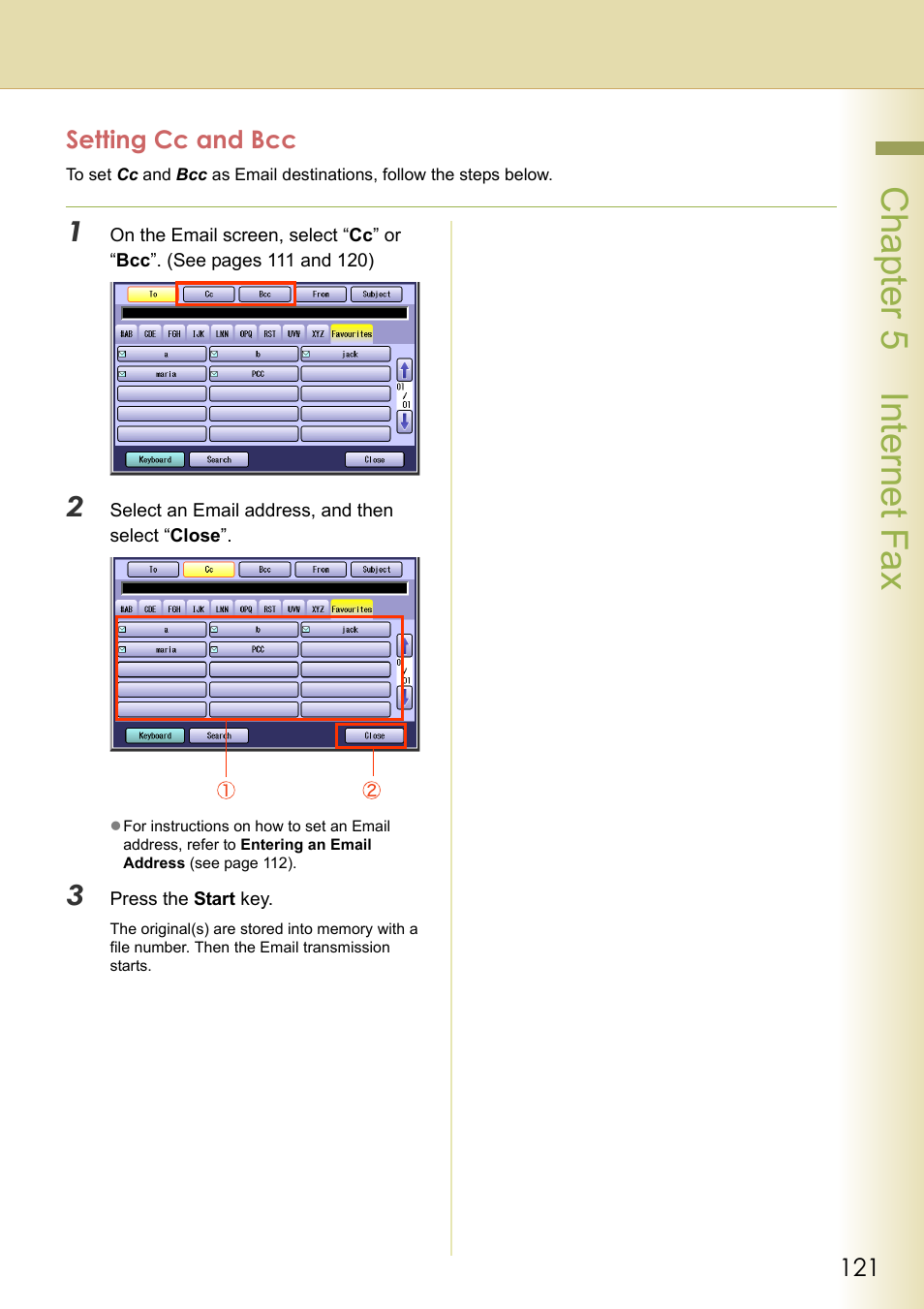 Setting cc and bcc, Chapter 5 internet fax | Panasonic Laser Fax UF-6000 User Manual | Page 121 / 224