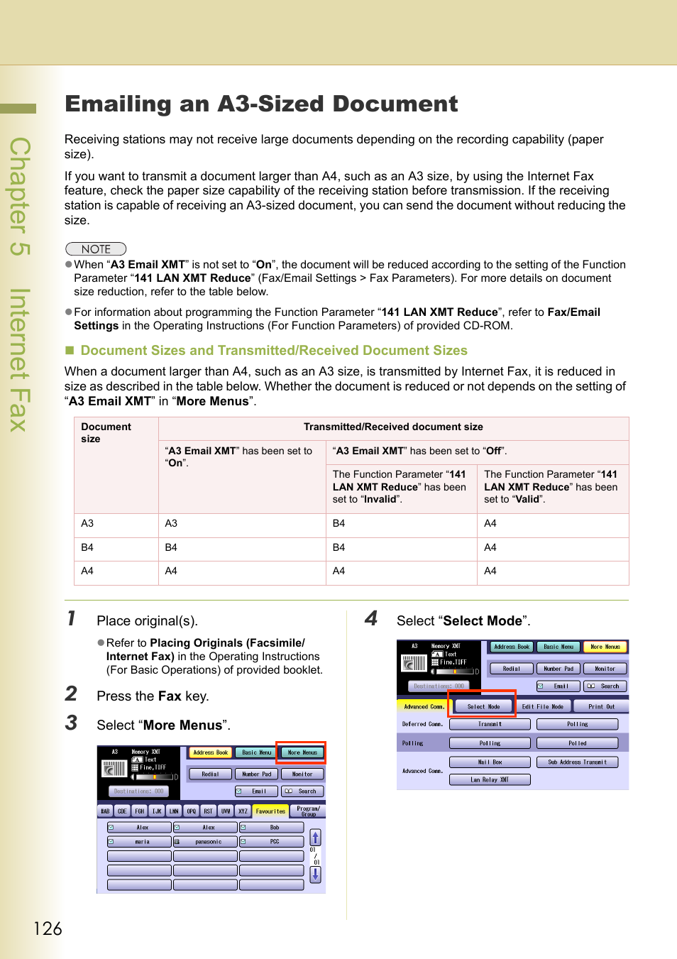 Emailing an a3-sized document, Chapter 5 internet fax | Panasonic Laser Fax UF-6000 User Manual | Page 126 / 224