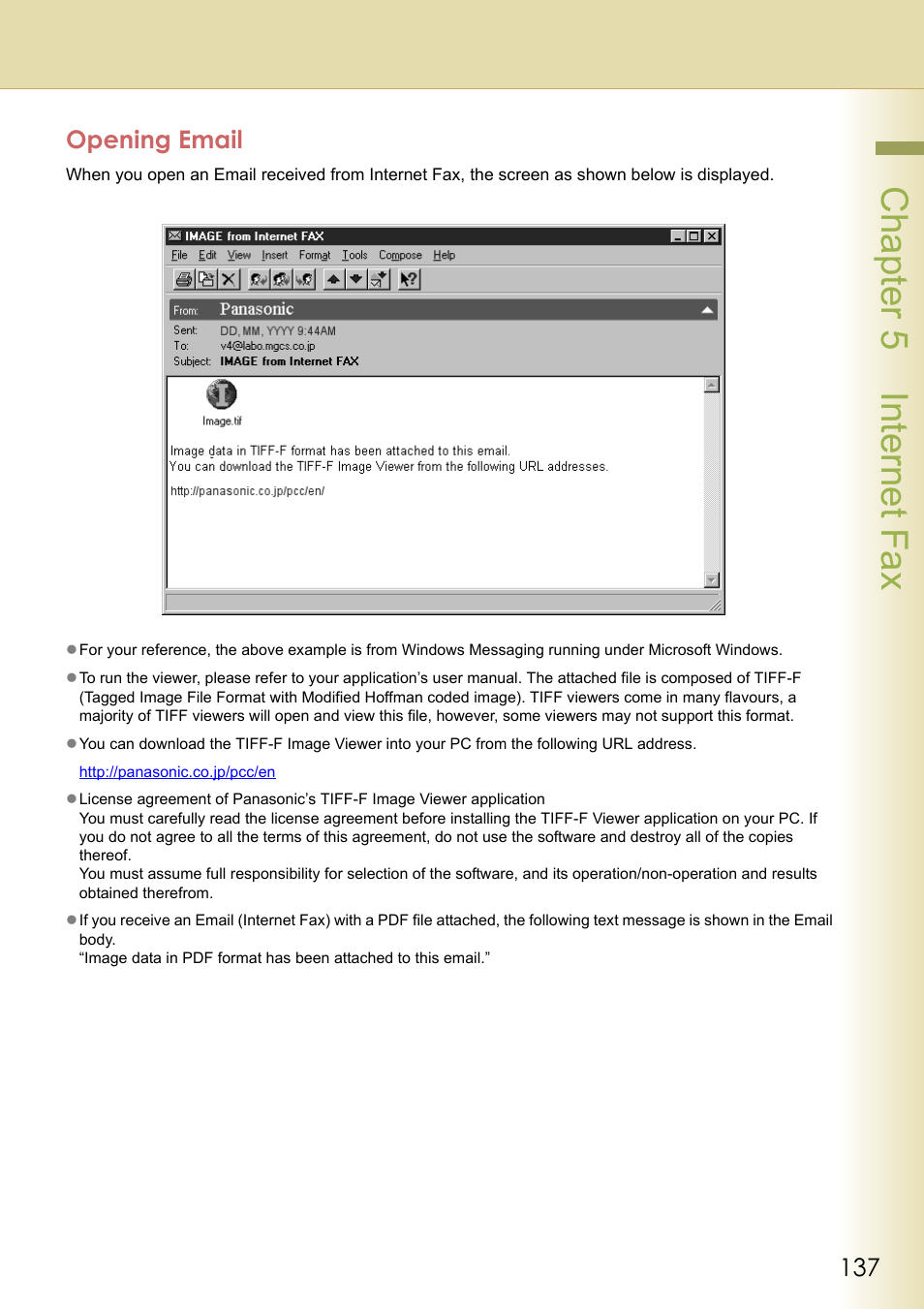 Opening email, Chapter 5 internet fax | Panasonic Laser Fax UF-6000 User Manual | Page 137 / 224