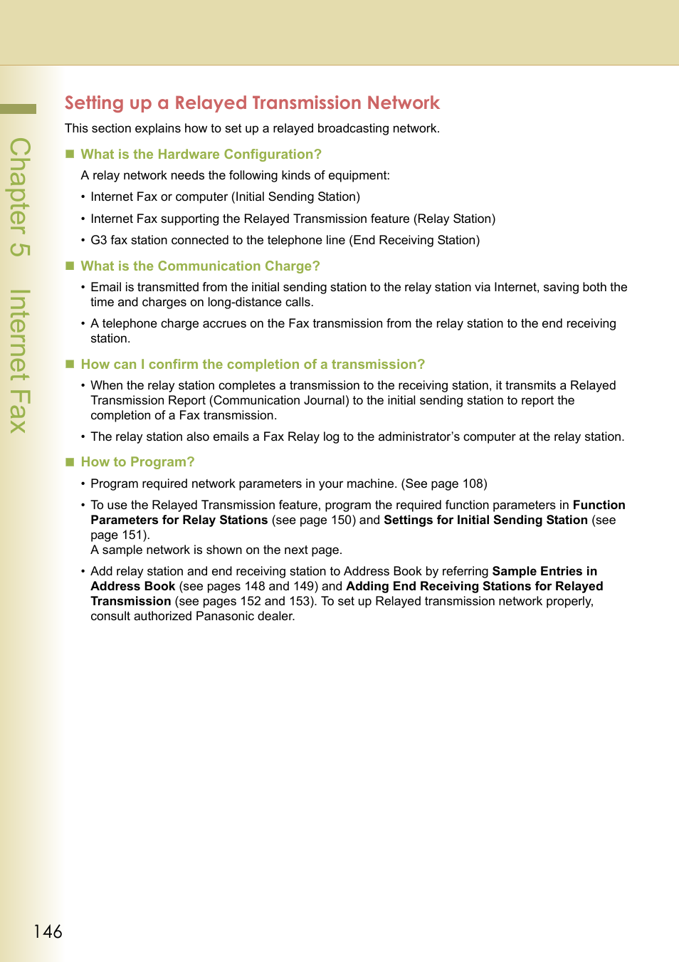 Setting up a relayed transmission network, Chapter 5 internet fax | Panasonic Laser Fax UF-6000 User Manual | Page 146 / 224