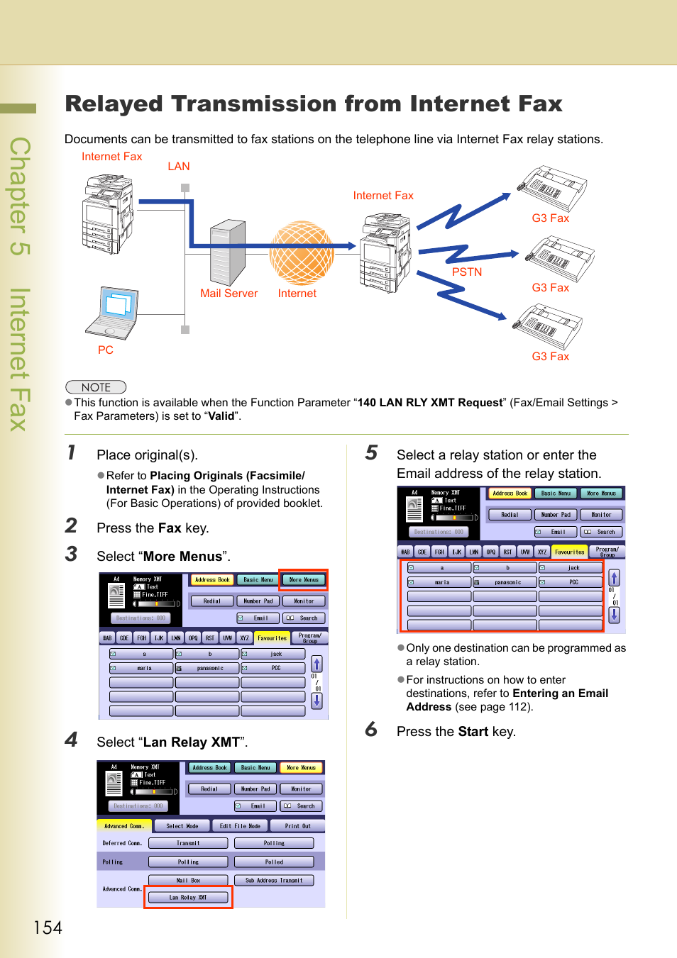 Relayed transmission from internet fax, Chapter 5 internet fax | Panasonic Laser Fax UF-6000 User Manual | Page 154 / 224