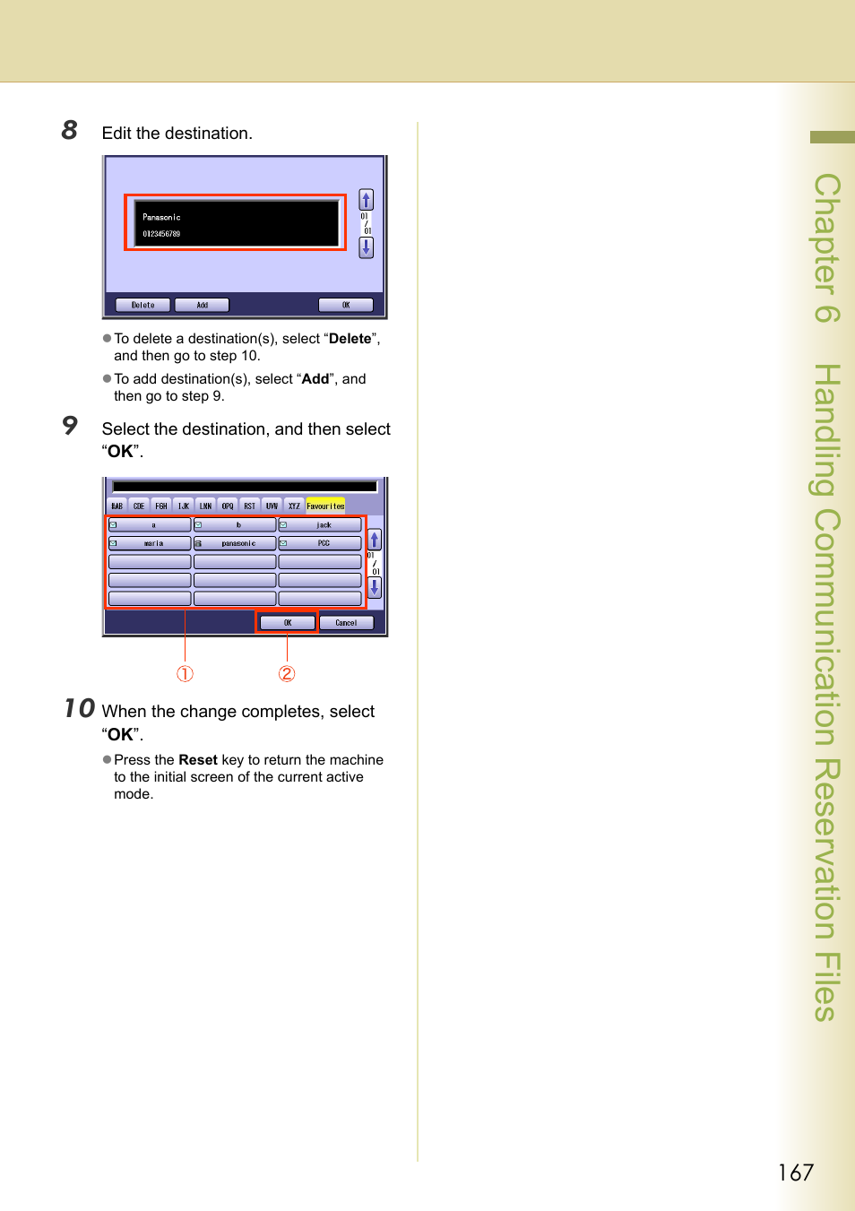 Chapter 6 handling communication reservation files | Panasonic Laser Fax UF-6000 User Manual | Page 167 / 224
