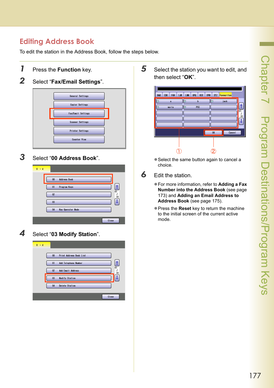 Editing address book, Chapter 7 program destinations/program keys | Panasonic Laser Fax UF-6000 User Manual | Page 177 / 224