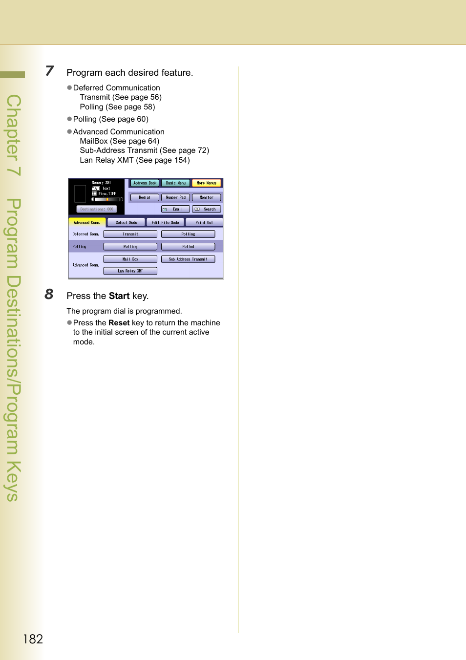Chapter 7 program destinations/program keys | Panasonic Laser Fax UF-6000 User Manual | Page 182 / 224