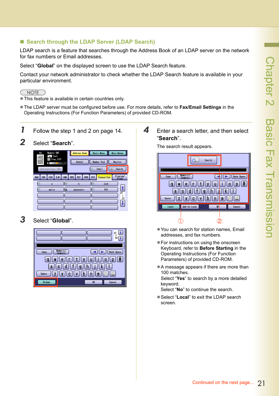 Chapter 2 basic fax transmission | Panasonic Laser Fax UF-6000 User Manual | Page 21 / 224
