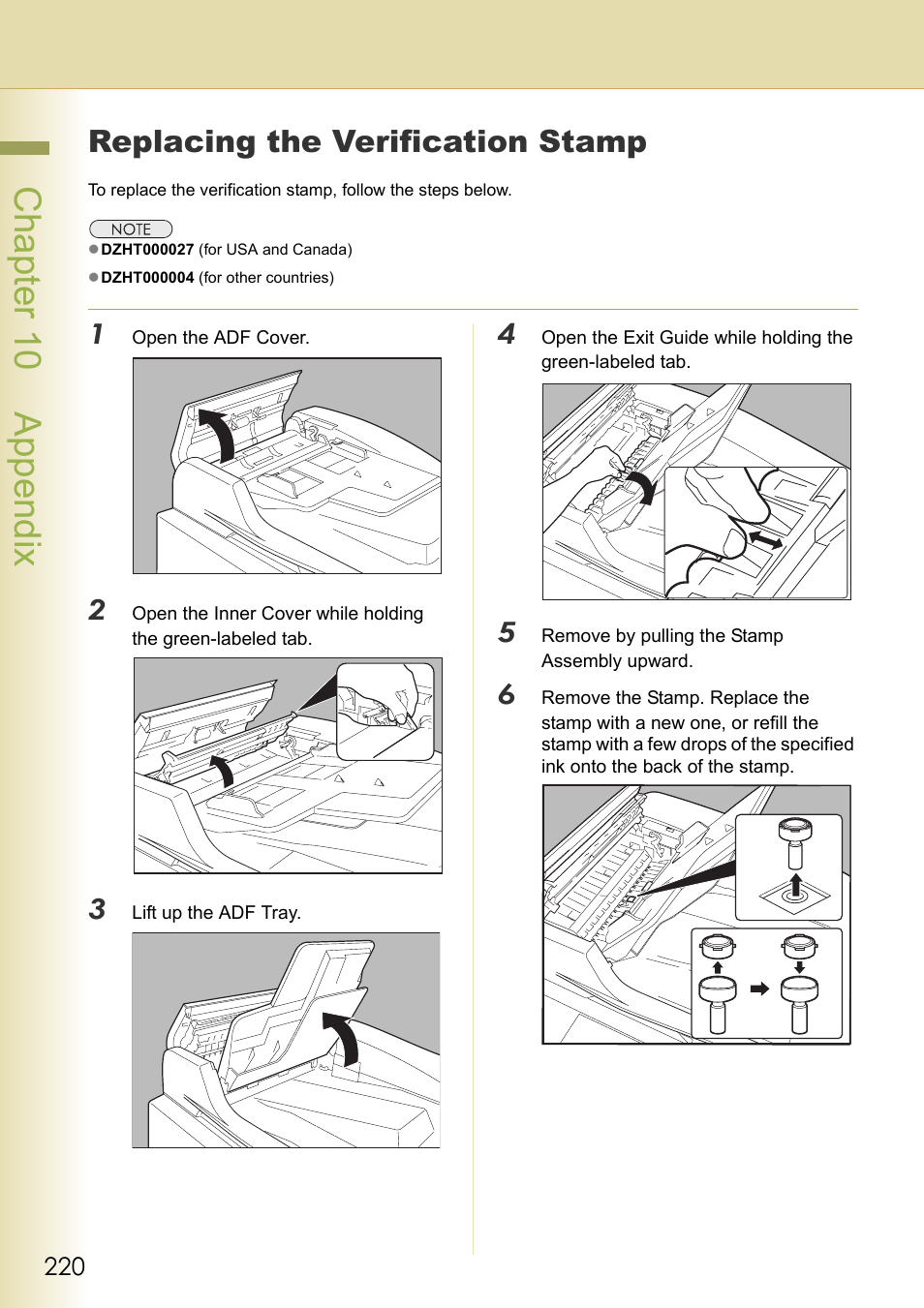 Appendix, Replacing the verification stamp, Chapter 10 appendix | Panasonic Laser Fax UF-6000 User Manual | Page 220 / 224
