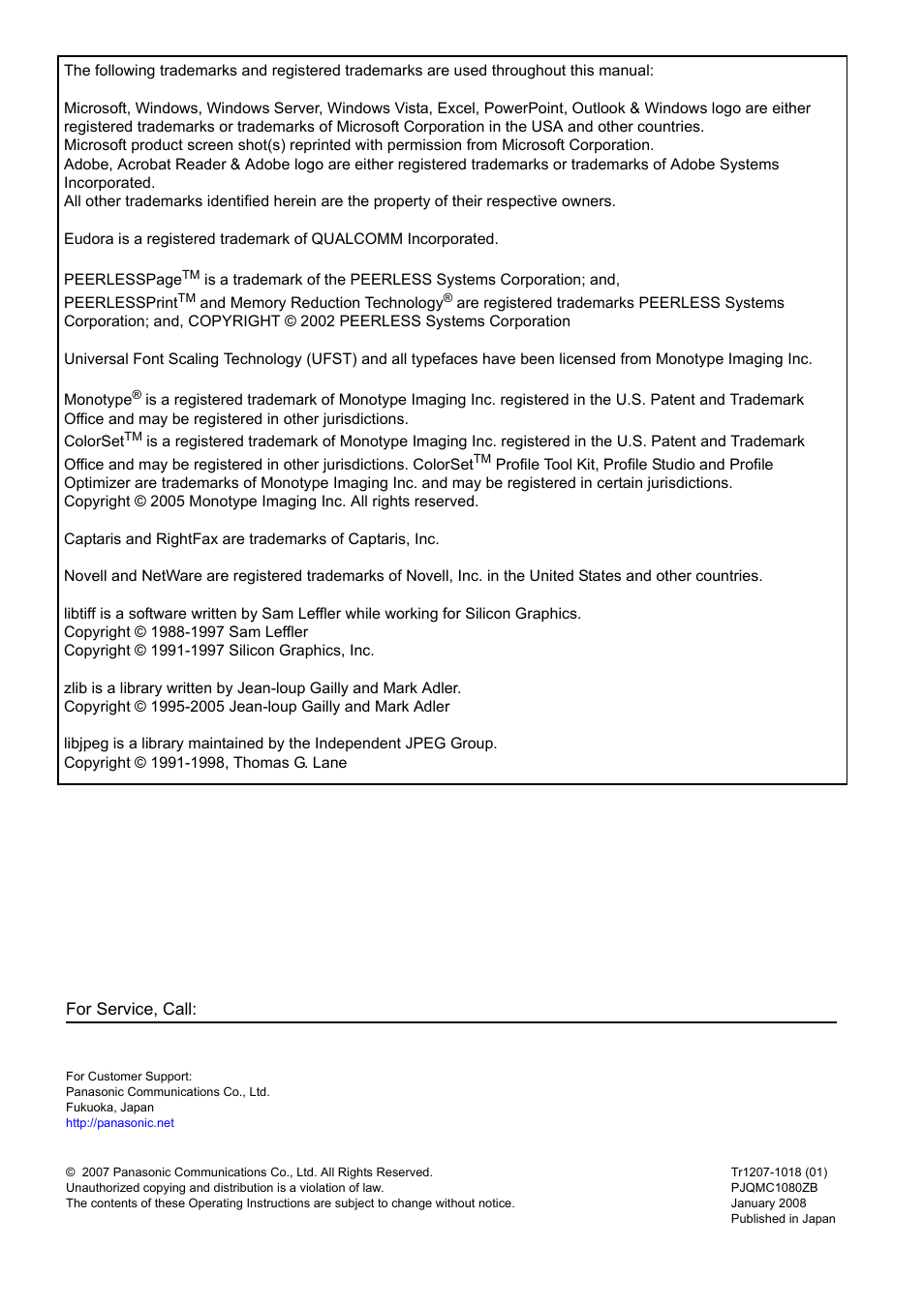 Panasonic Laser Fax UF-6000 User Manual | Page 224 / 224