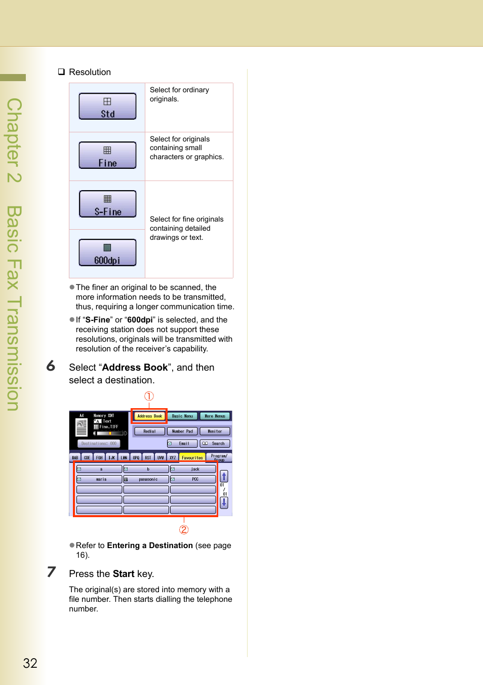 Chapter 2 basic fax transmission | Panasonic Laser Fax UF-6000 User Manual | Page 32 / 224