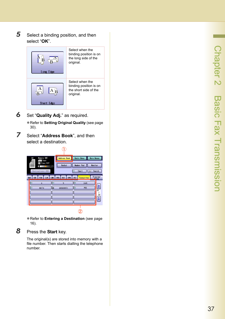Chapter 2 basic fax transmission | Panasonic Laser Fax UF-6000 User Manual | Page 37 / 224