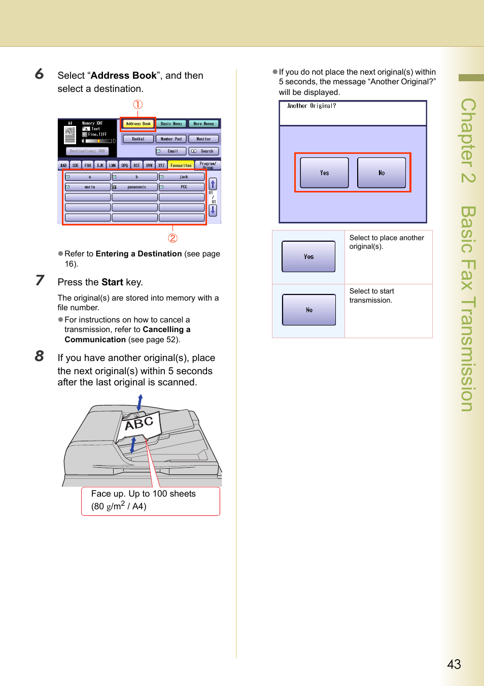 Chapter 2 basic fax transmission | Panasonic Laser Fax UF-6000 User Manual | Page 43 / 224