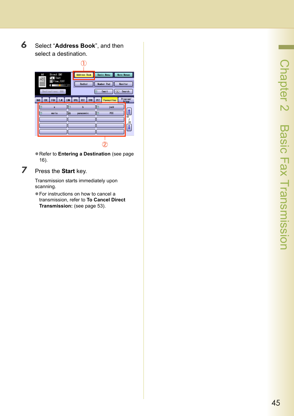 Chapter 2 basic fax transmission | Panasonic Laser Fax UF-6000 User Manual | Page 45 / 224