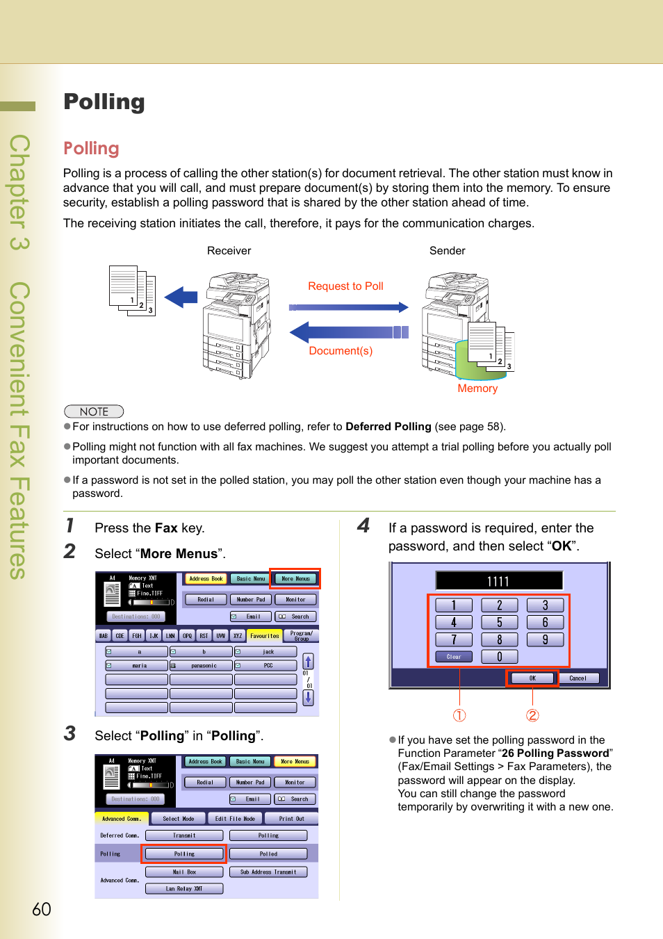 Polling, Chapter 3 convenient fax features | Panasonic Laser Fax UF-6000 User Manual | Page 60 / 224