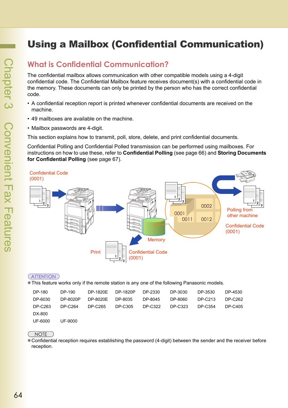 Using a mailbox (confidential communication), What is confidential communication, Chapter 3 convenient fax features | Panasonic Laser Fax UF-6000 User Manual | Page 64 / 224