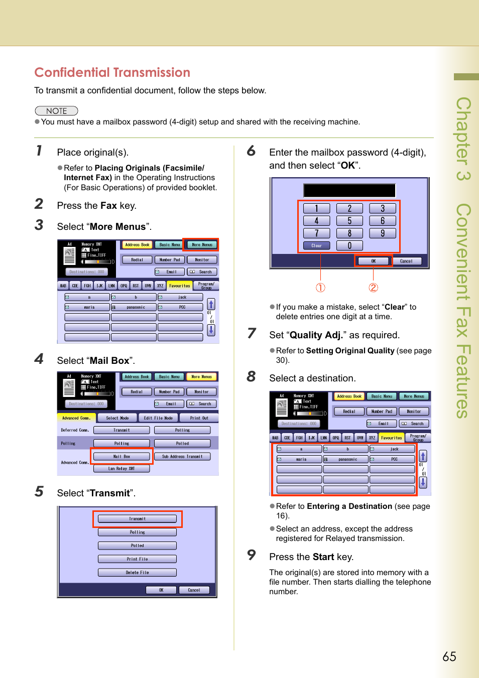 Confidential transmission, Chapter 3 convenient fax features | Panasonic Laser Fax UF-6000 User Manual | Page 65 / 224