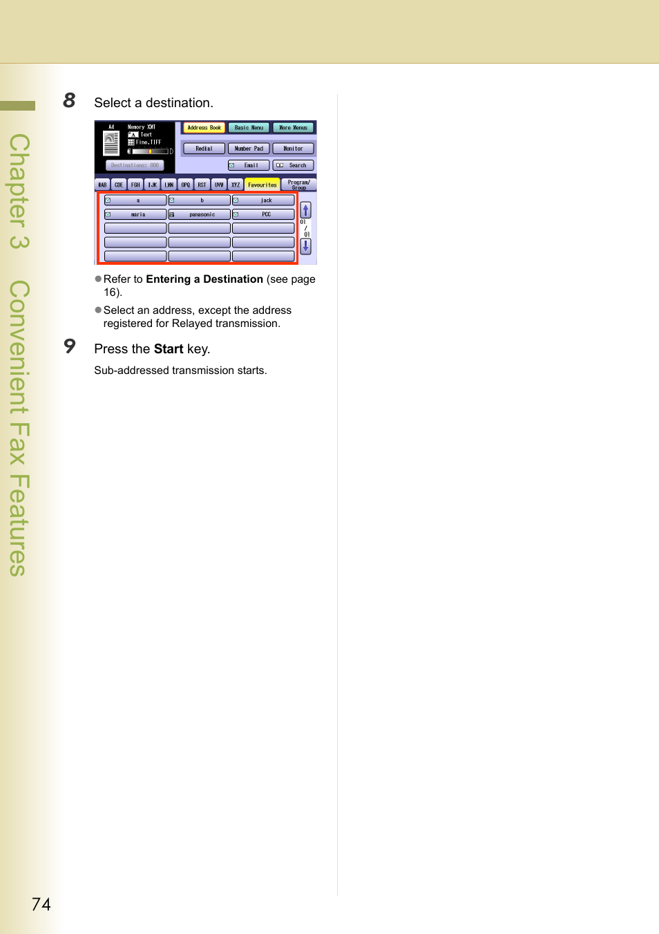 Chapter 3 convenient fax features | Panasonic Laser Fax UF-6000 User Manual | Page 74 / 224